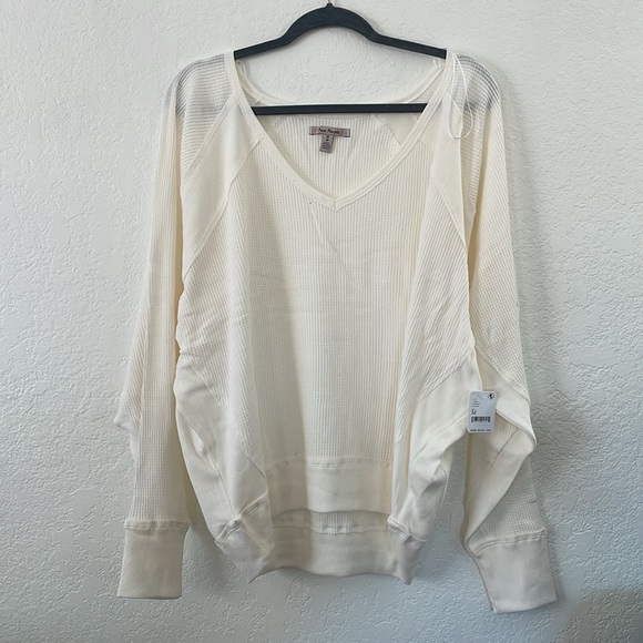NWT Free People Santa Clara Thermal Size Women's M Alabaster Long Sleeve V-Neck - Picture 4 of 8